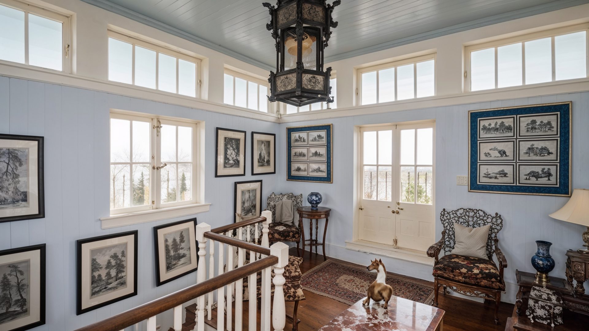 Light Filled Blue Tower Room With Chinese Accents