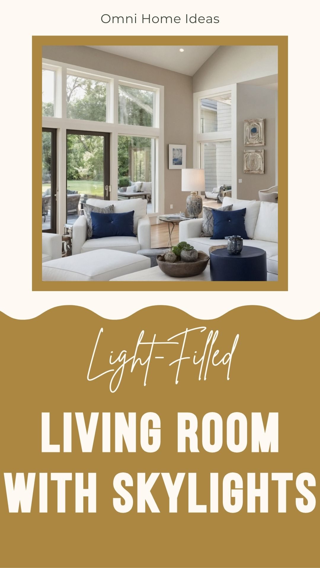 light filled living room with skylights