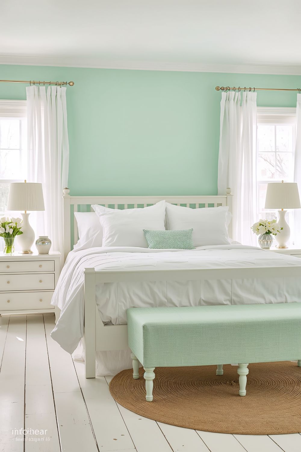 Light Mint Green And White Bedroom With Bright Natural Light