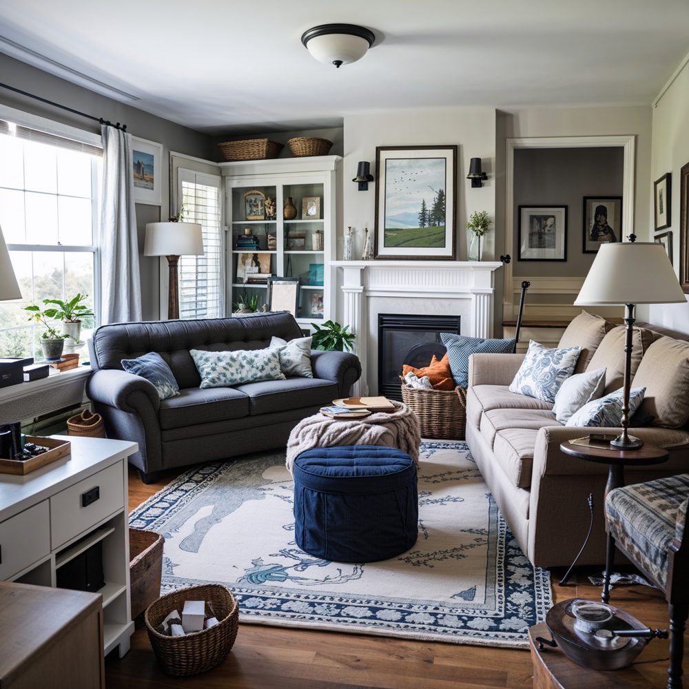 Family-friendly modern living room transformation - after renovation