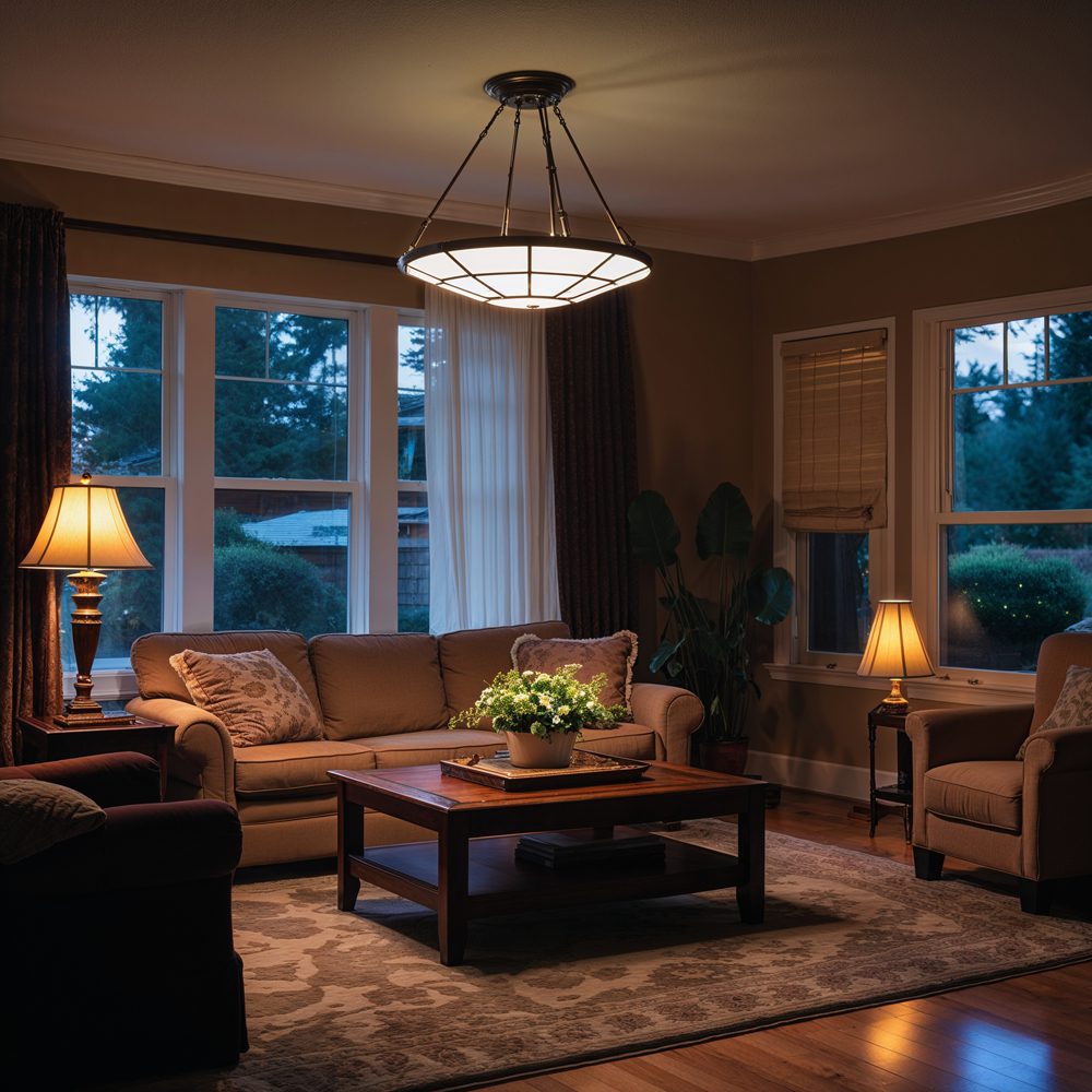 Living room lighting before - single overhead fixture