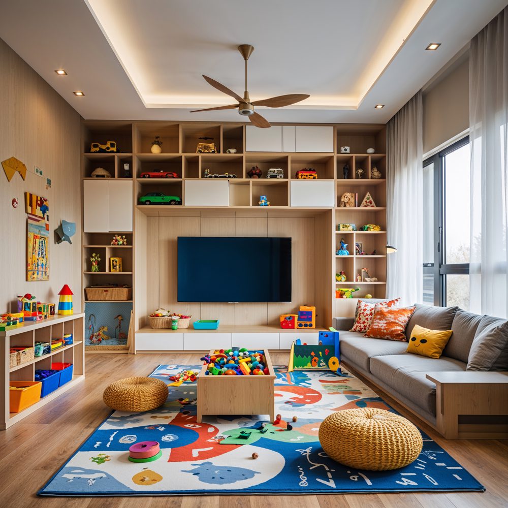 Designated kids play area within the living room design