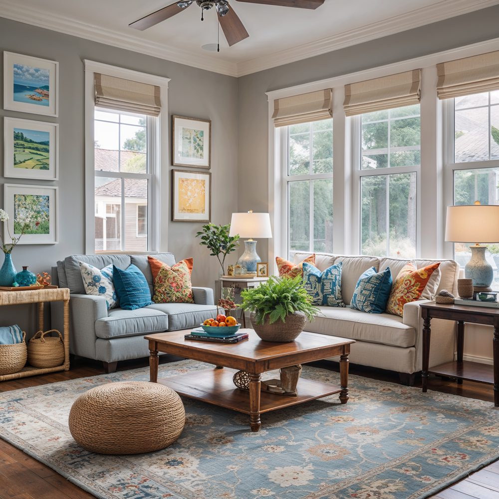 Open concept family room with play area
