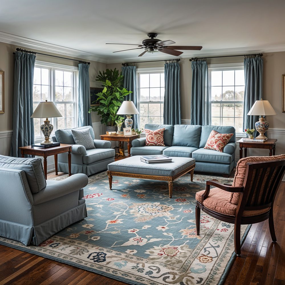 Living room seating area after redesign with sectional sofa