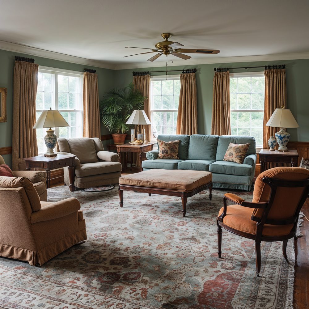 Living room seating area before redesign