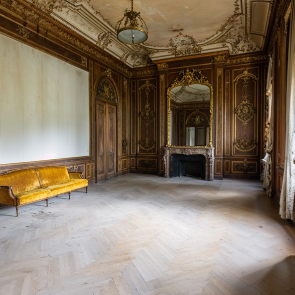 04 living room with gold accented woodwork at lynnewood hall