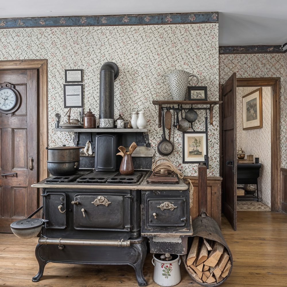 lizzie borden house kitchen with vintage stove period accurate