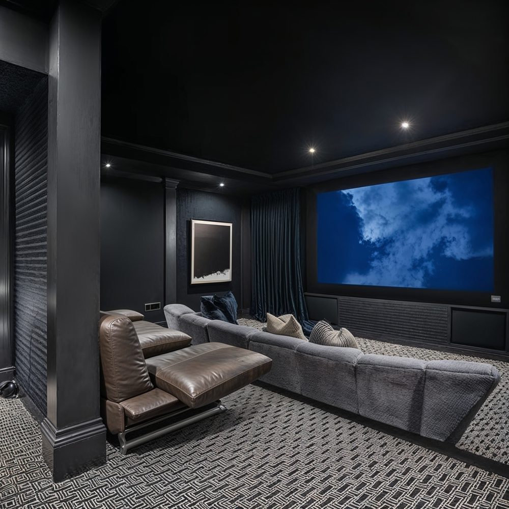Luxe Home Theater With Dark Toned Elegance And Plush Seating