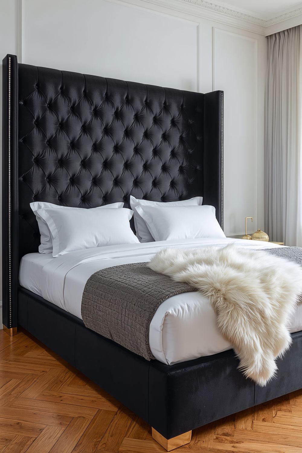 Luxurious Black Velvet Tufted Headboard Bedroom
