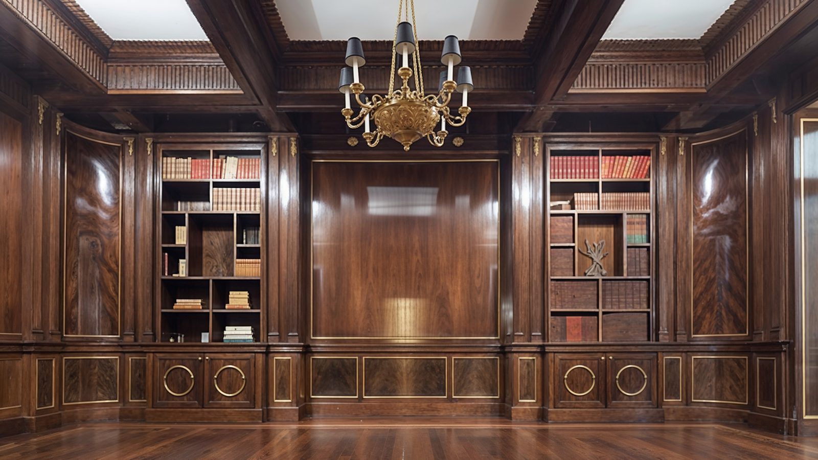 07 luxurious library with golden accents