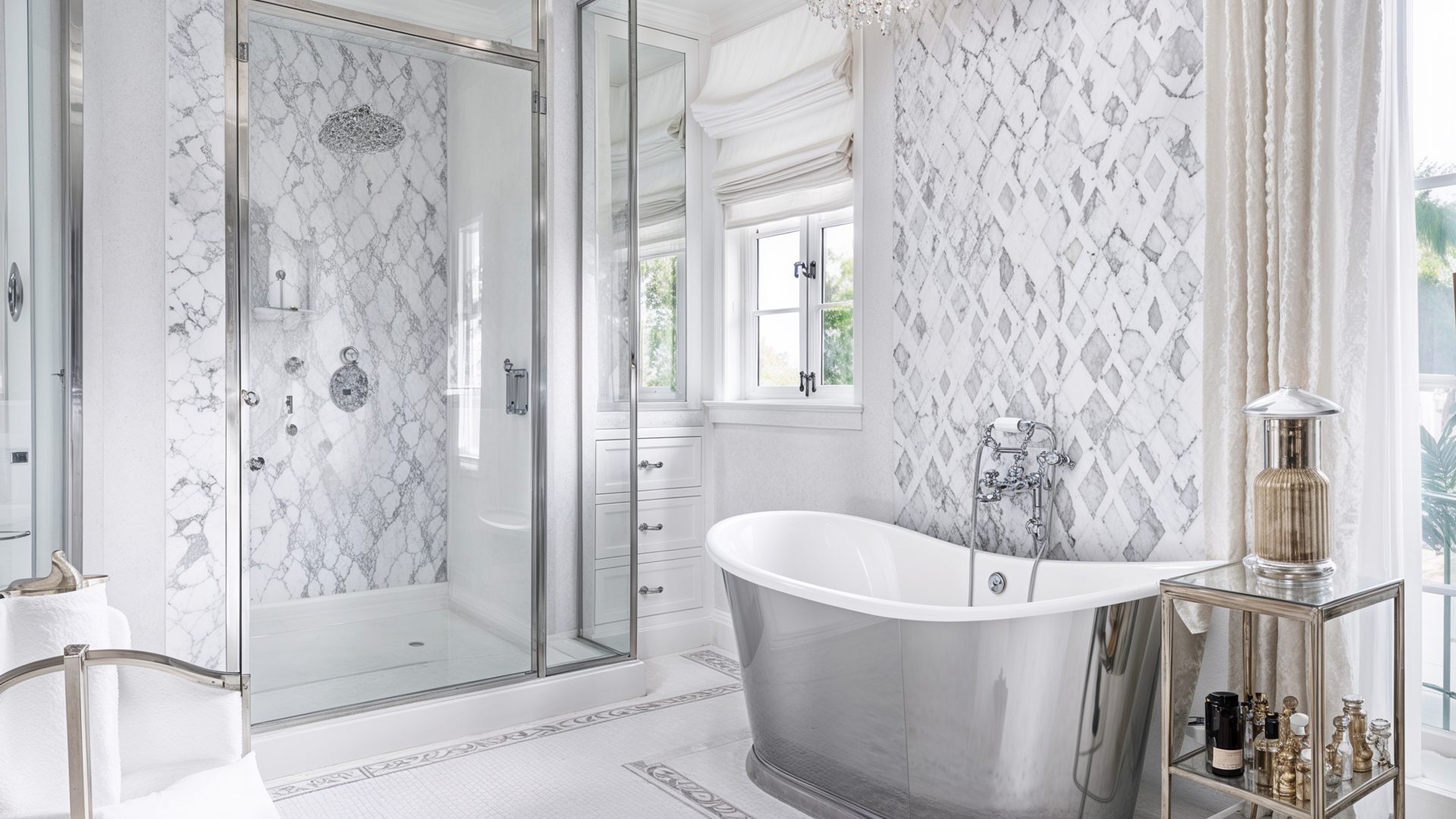 Master Bathroom Marble Mosaic Chrome Tub