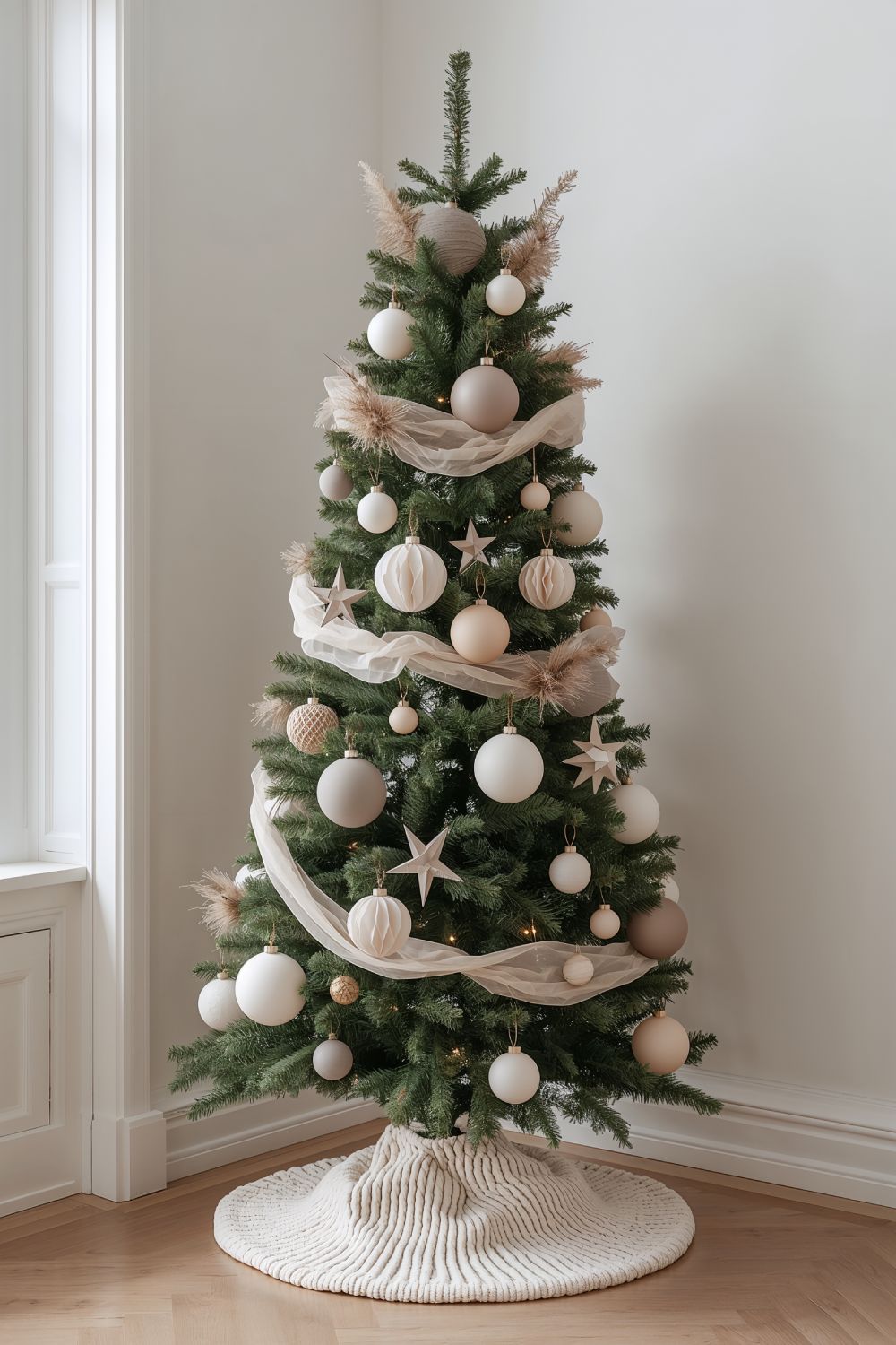 Minimalist Neutral Christmas Tree With Cream Beige And Taupe Ornaments