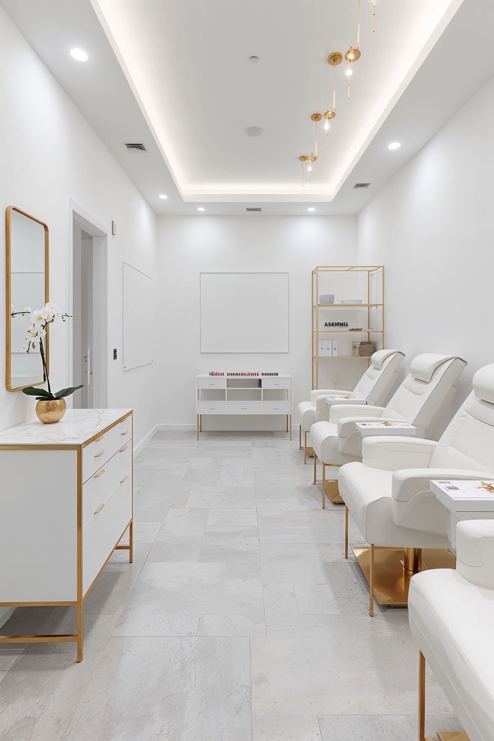 Minimalist White Gold Nail Salon Interior Design