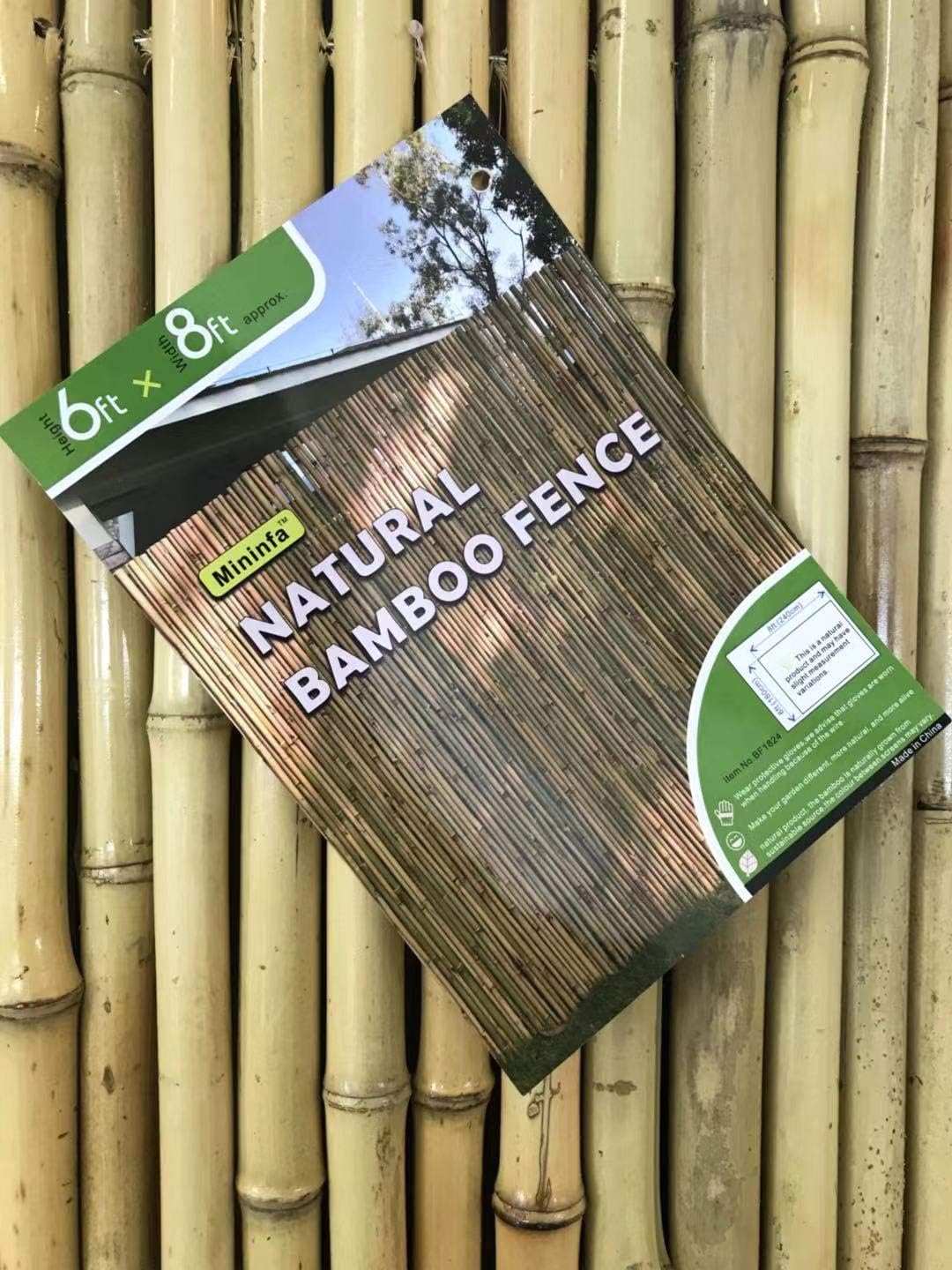 Mininfa Natural Rolled Bamboo Fence, 6 feet High x 8 feet Long