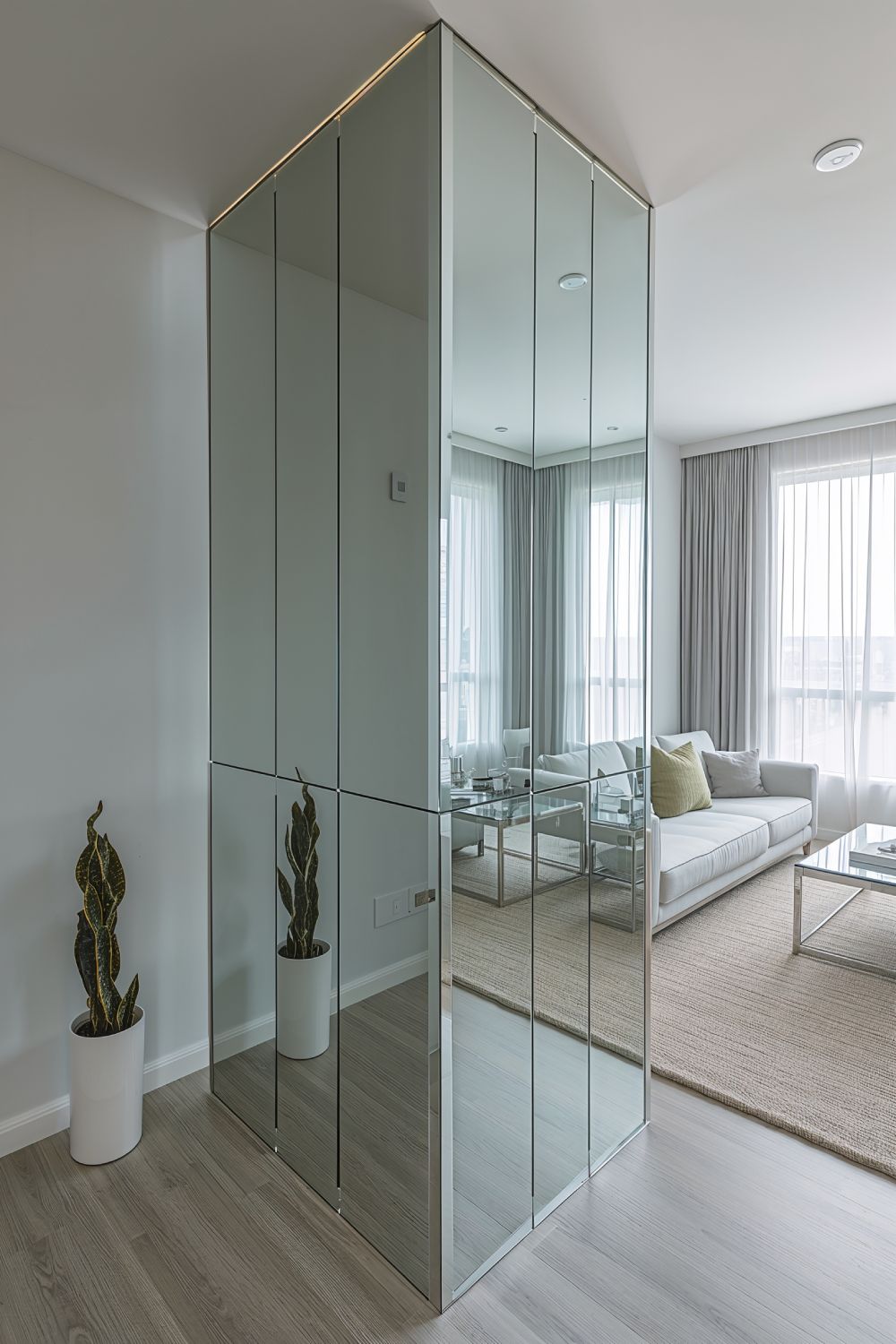 Mirror Pillar Design To Expand Small Living Room Spaces