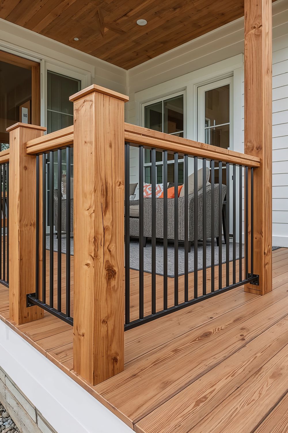 Mixed Wood And Metal Farmhouse Porch Railing