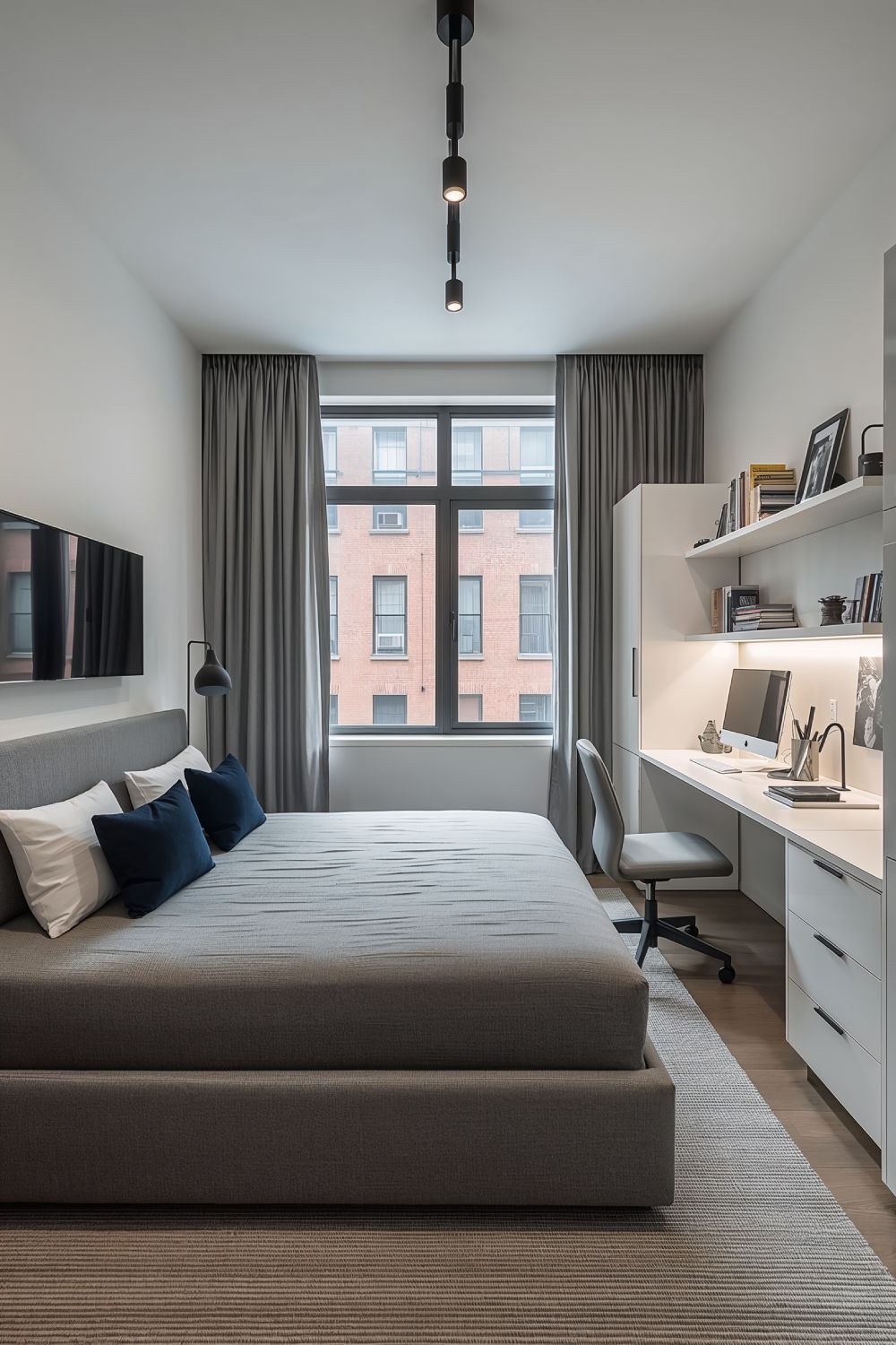 Modern Bachelor Pad Bedroom Layout With Smart Storage