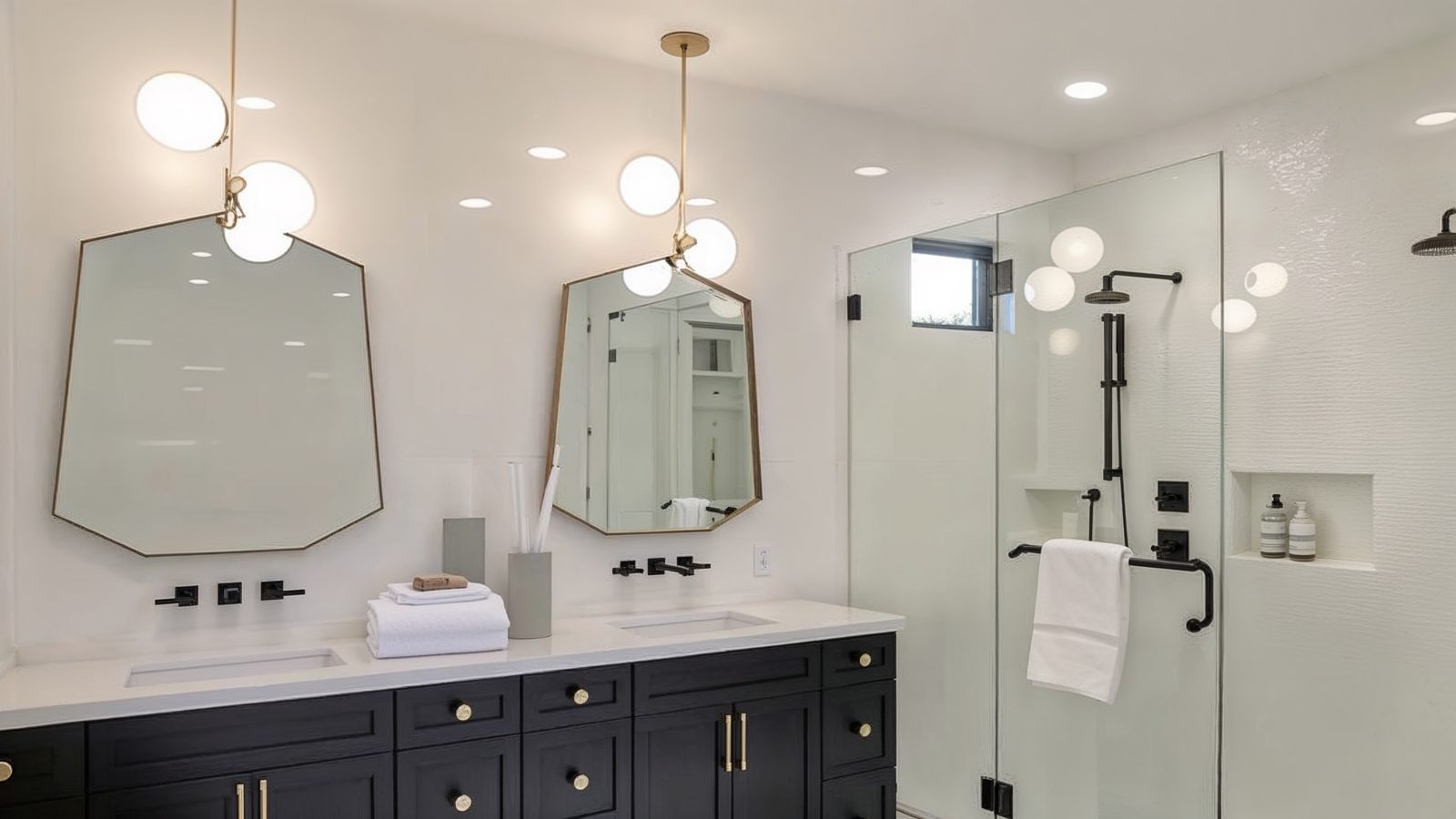 modern bathroom with double vanity