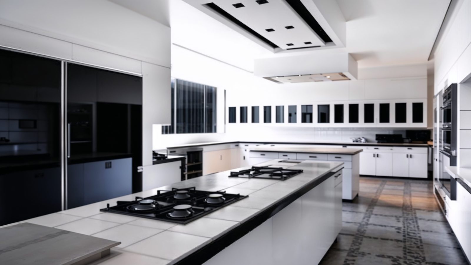 modern black and white kitchen inside walker mccune mansion
