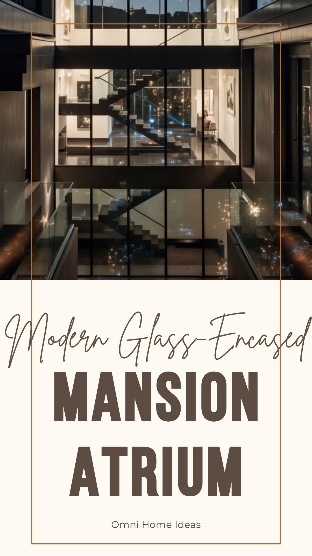 modern glass encased mansion atrium at night