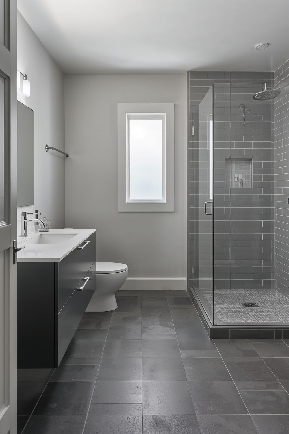 Modern Grey Bathroom Design With Timeless Neutral Palette