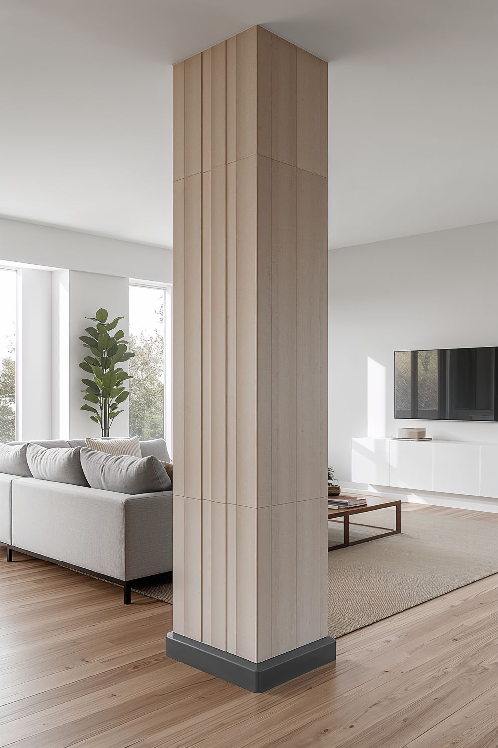 Modern Minimalist Pillar Design Living Room With Clean Lines