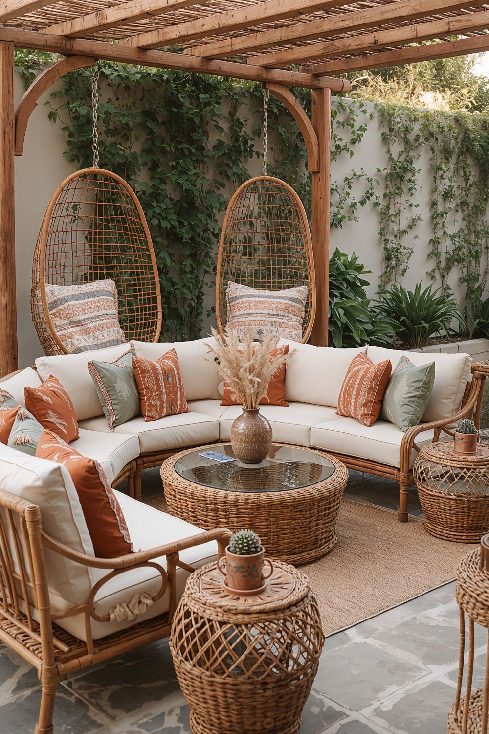 Natural Rattan Boho Patio Furniture Set