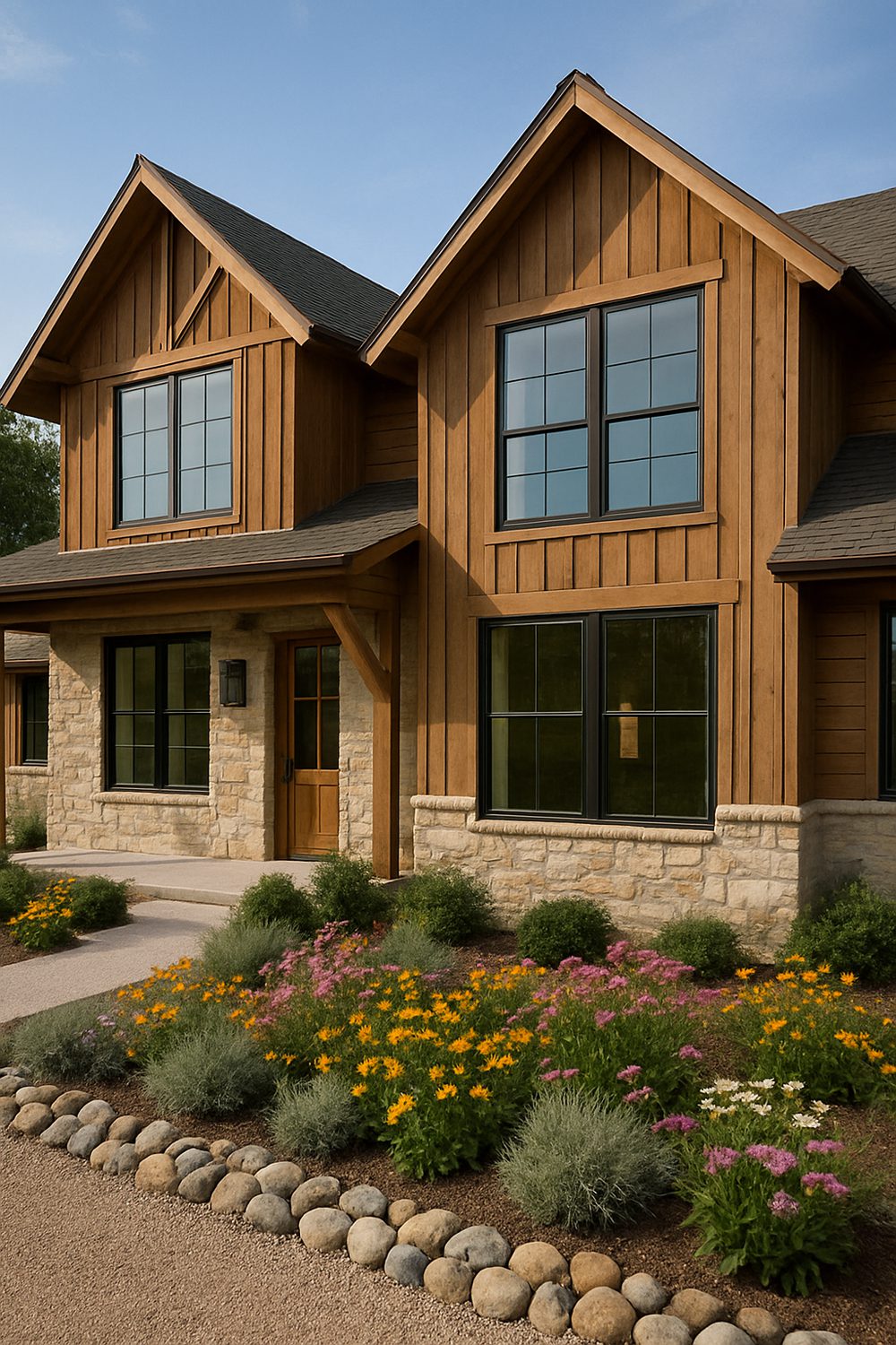 Natural Stone And Wood Farmhouse Siding Blend