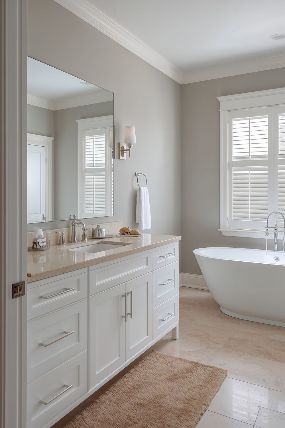 Neutral Gray White And Beige Color Palette For Transitional Bathrooms