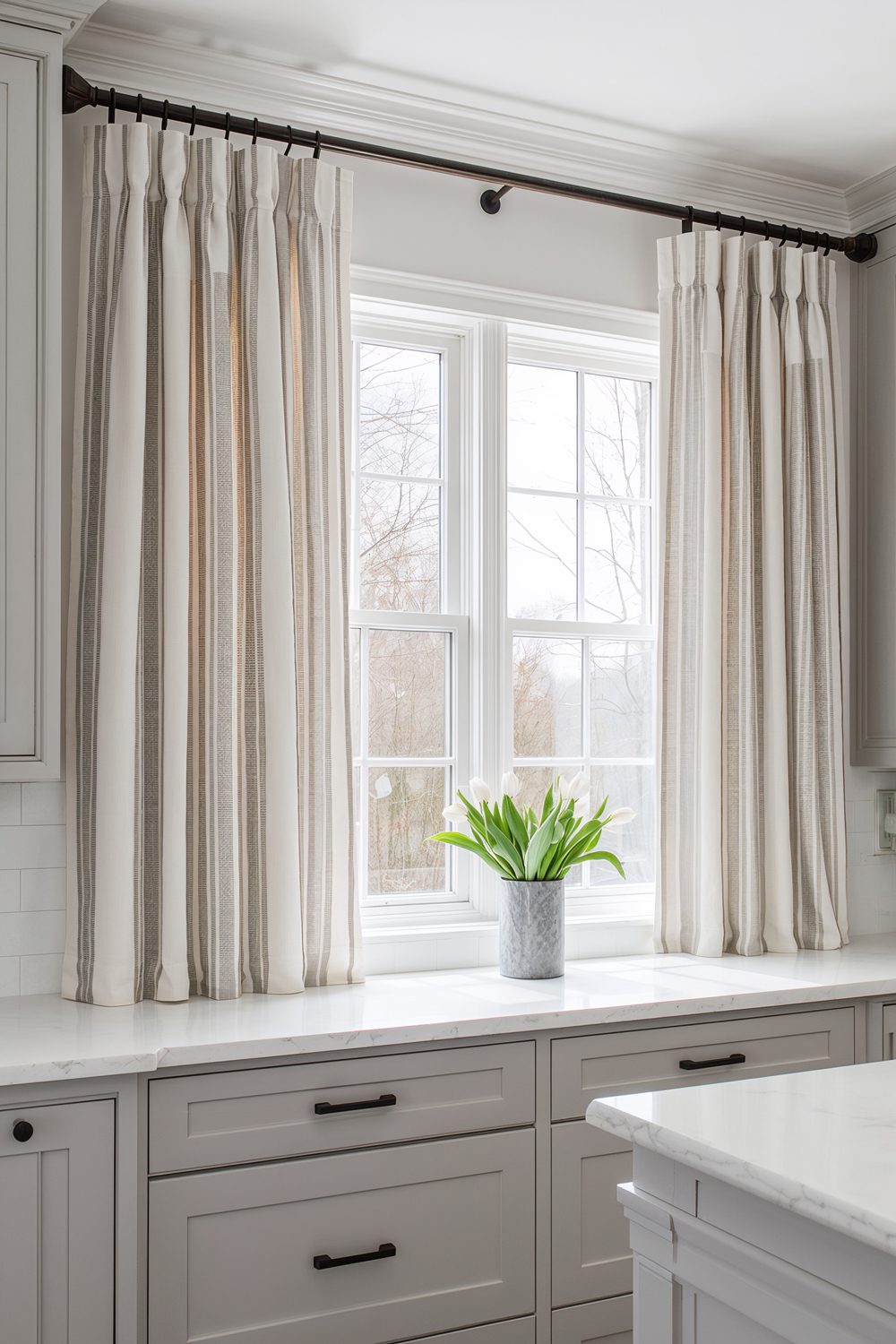 Neutral Striped Curtains For Modern Farmhouse Kitchens