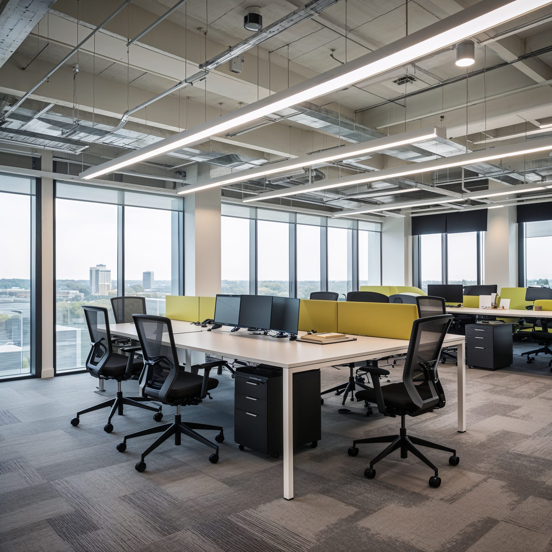 Open office space with modern workstations and collaborative areas