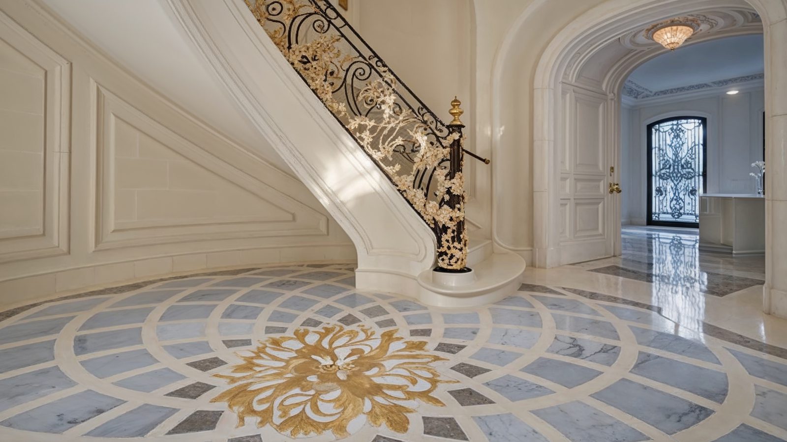 02 ornate gold staircase in the grand entryway