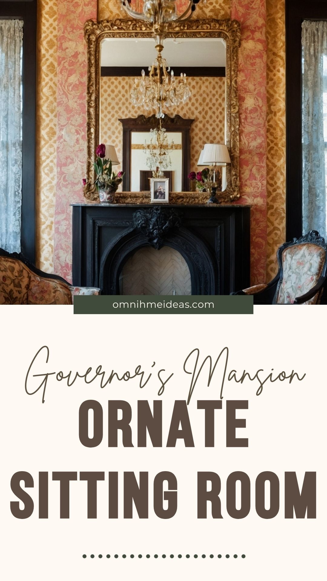 ornate sitting room with fireplace in the illinois governor's mansion