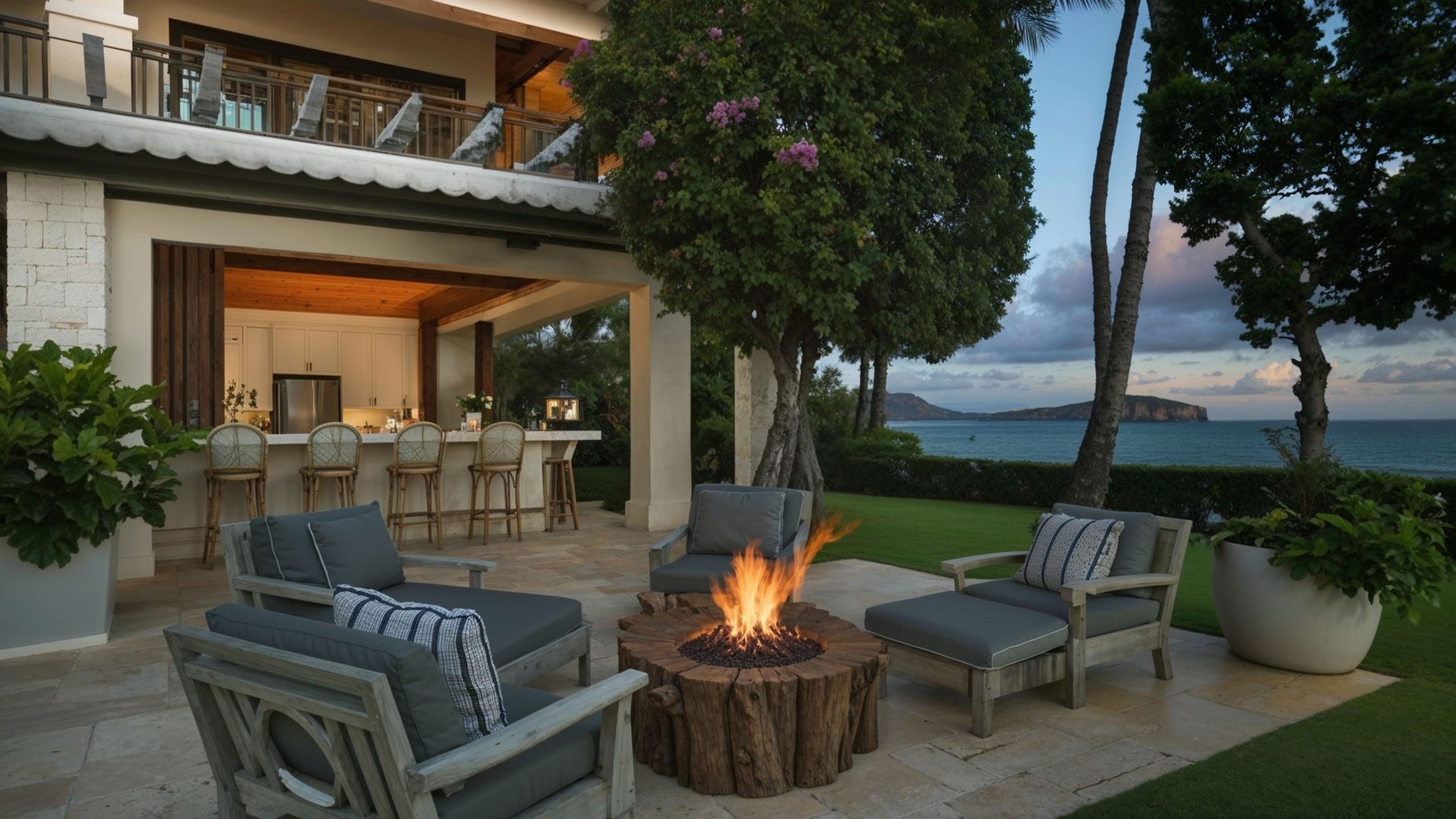 Outdoor Firepit Lounge And Pool Bar Facing Diamond Head