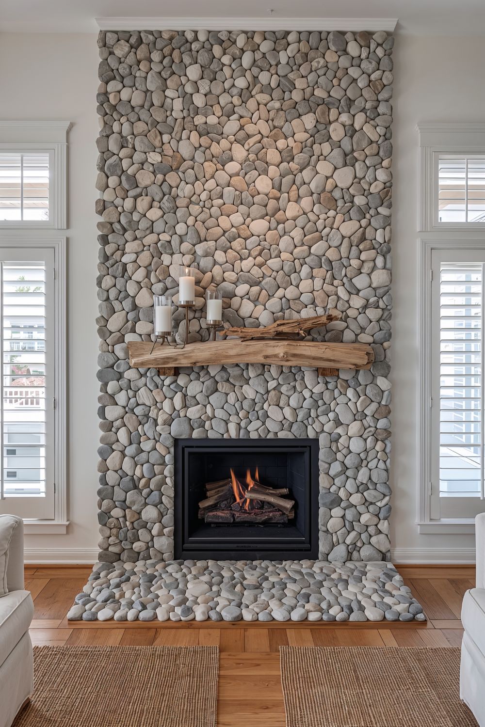Pebble Stone Coastal Fireplace Natural Texture Design
