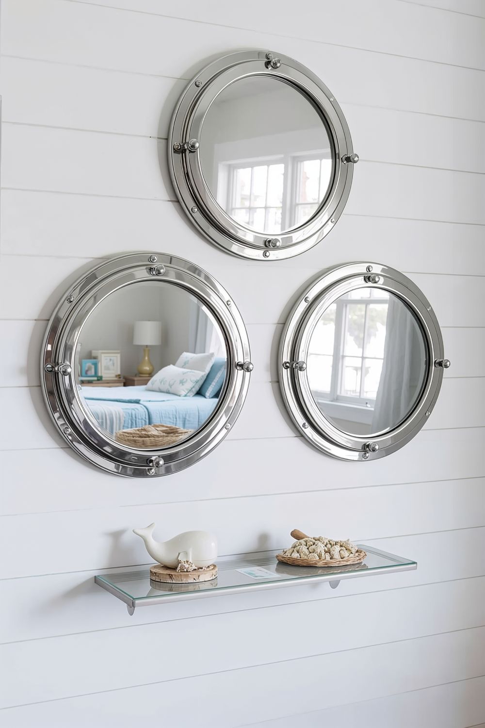 Polished Chrome Porthole Mirrors For Coastal Nursery Wall Decor