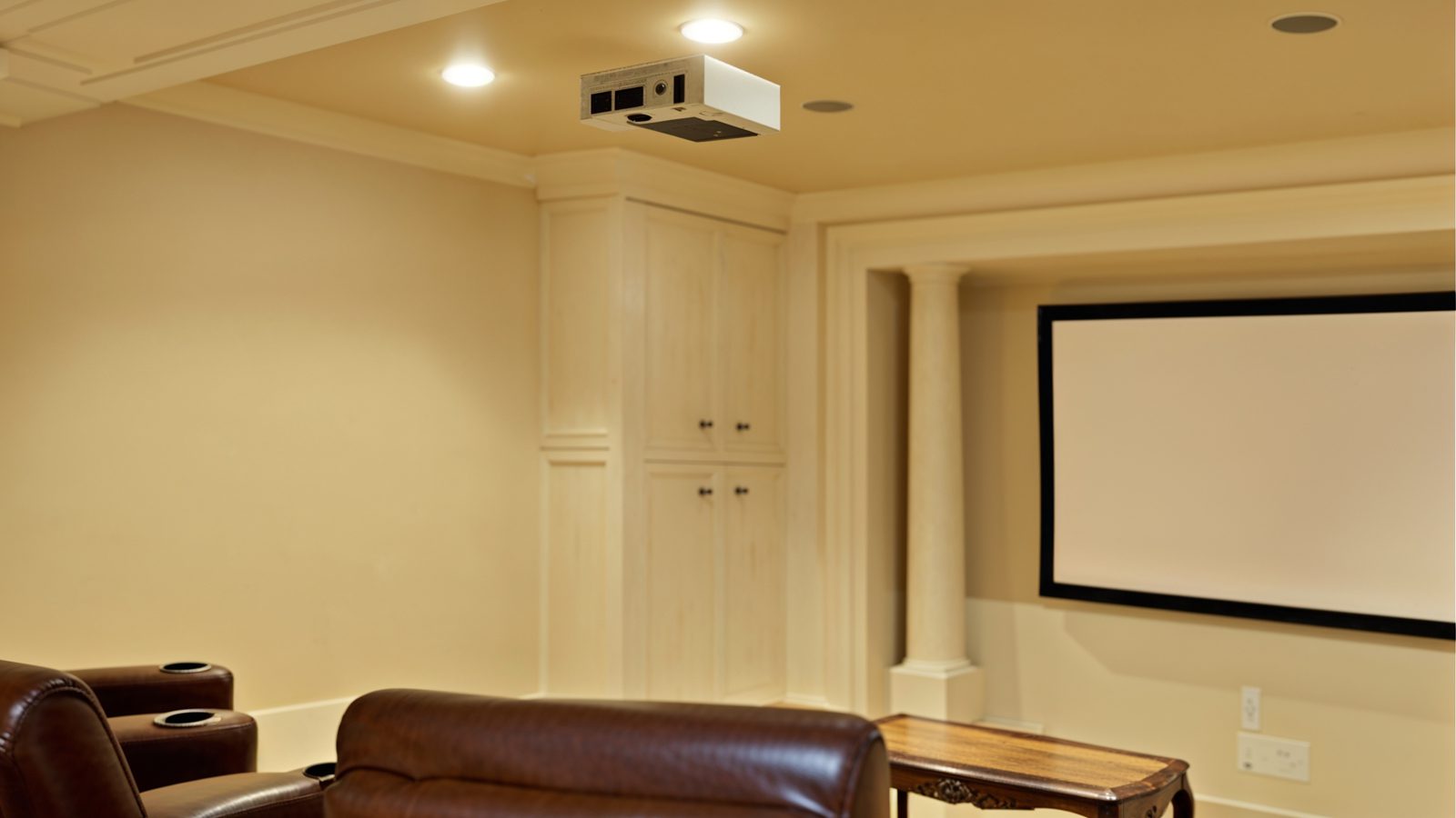 Private Home Theater With Plush Leather Seating