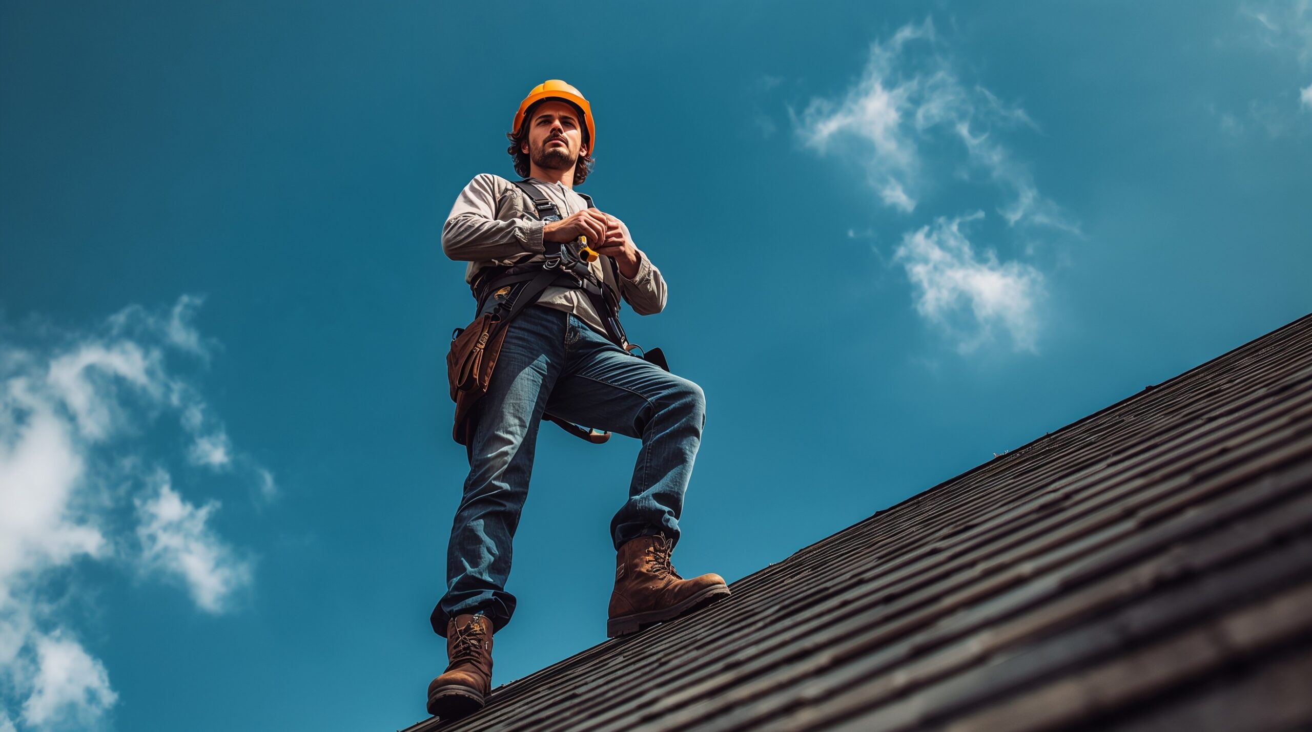 Professional Roofer With Safety Gear