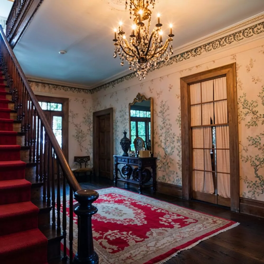 02 red carpeted staircase at myrtles plantation