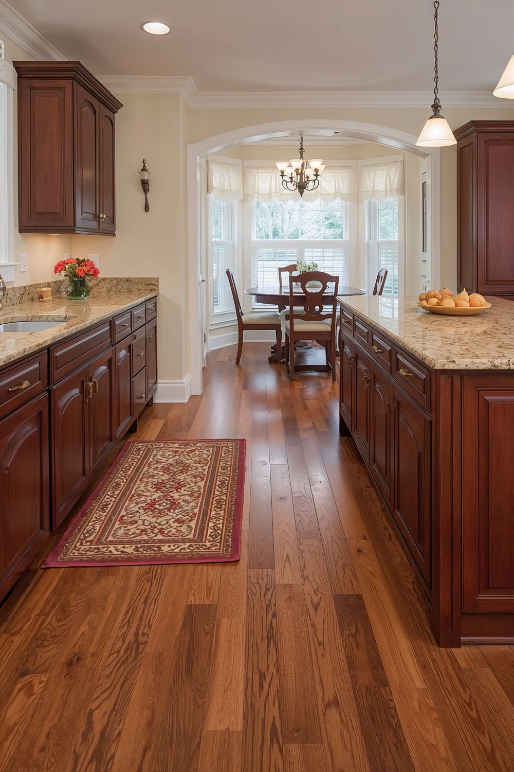 Red Oak Hardwood Flooring With Cherry Kitchen Cabinets