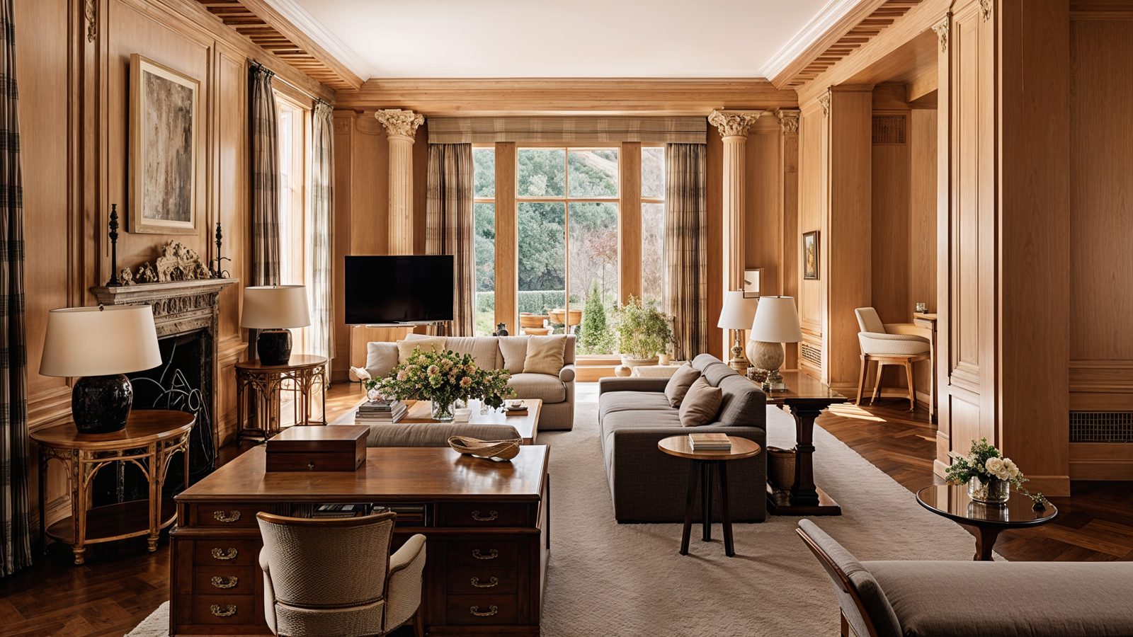 Relaxed Living Room With Built In Desk And Lounge Seating