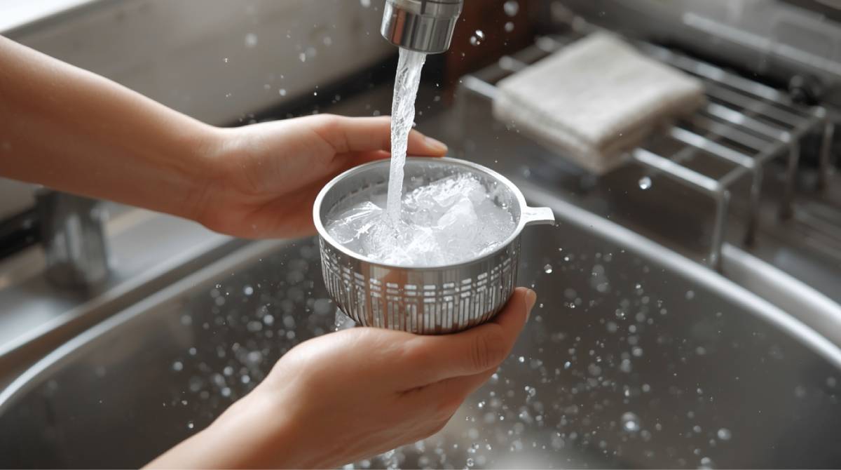 Rinsing Coffee Percolator Parts Under Clean Water