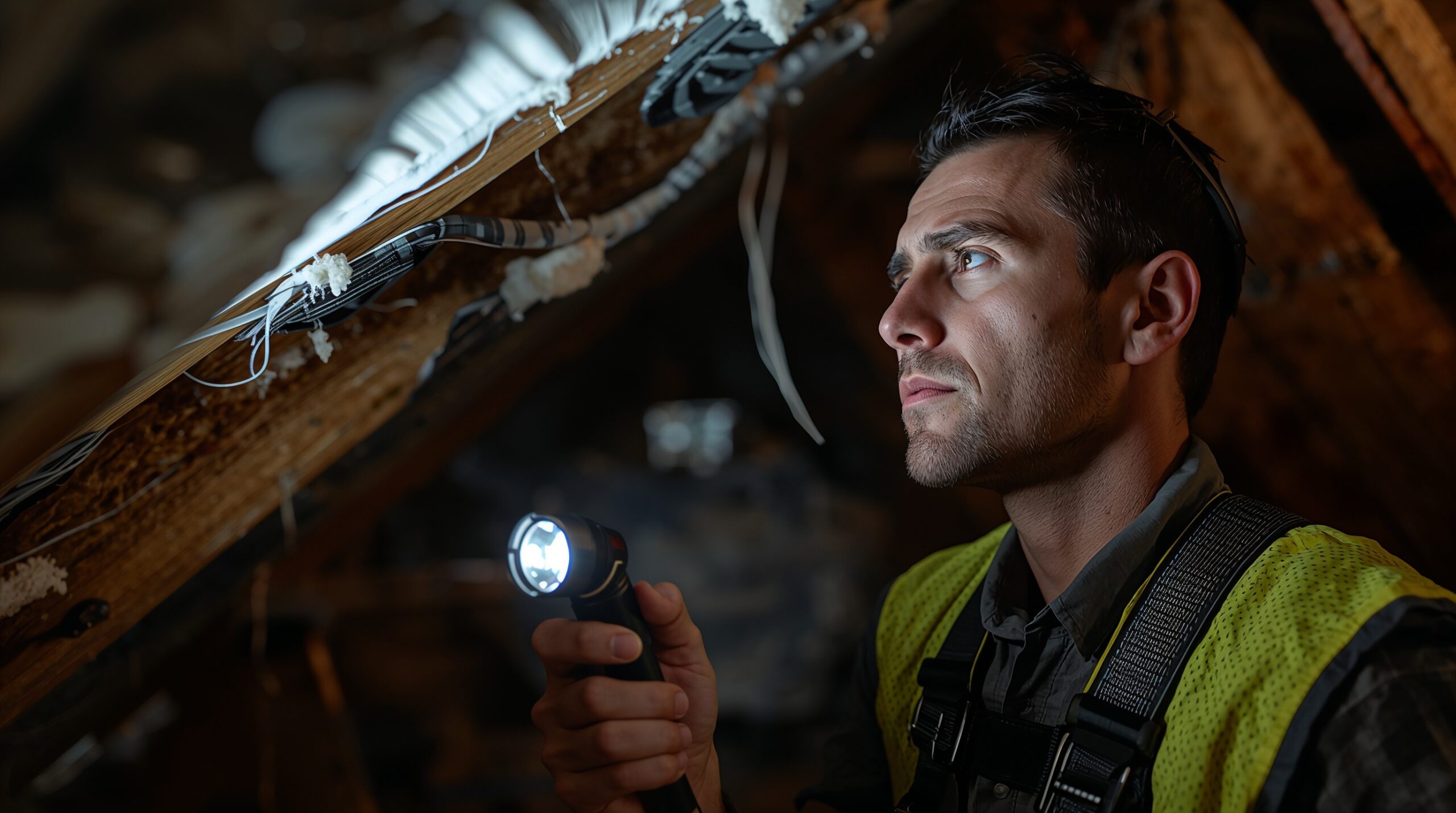 Roofer Inspecting Attic Ventilation