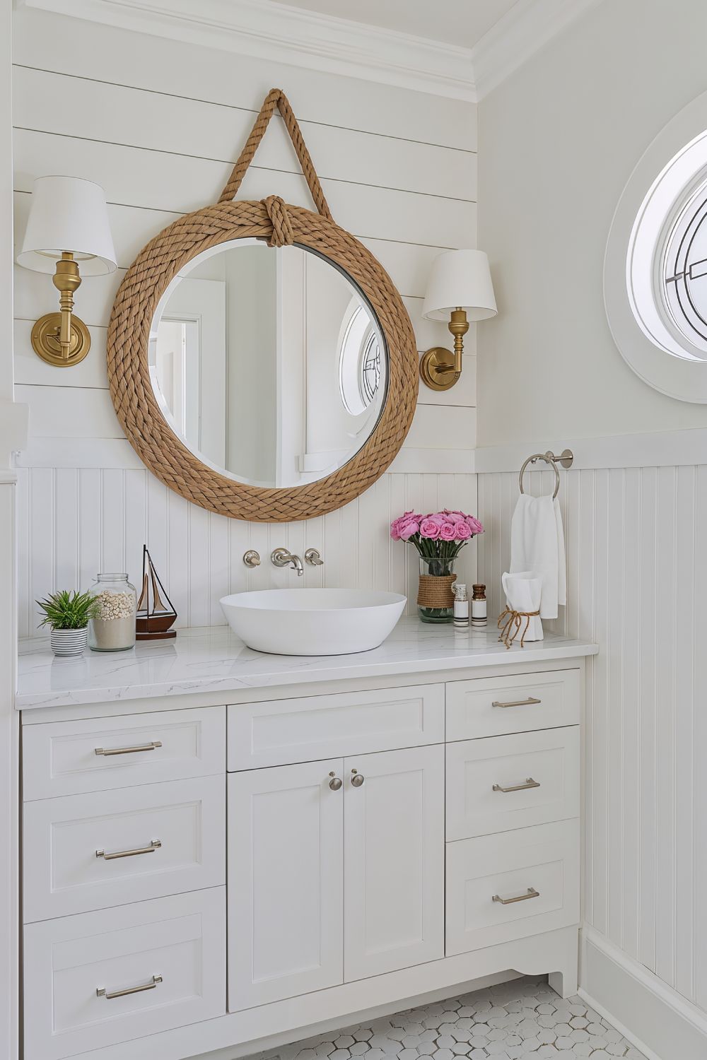 Rope Framed Mirror Ideas For Nautical Coastal Bathroom
