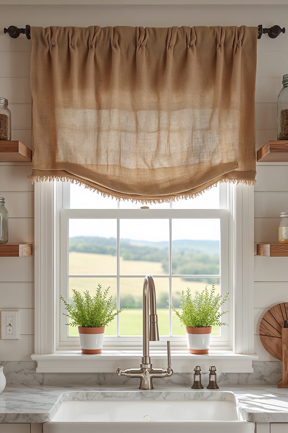 Rustic Burlap Kitchen Window Valances