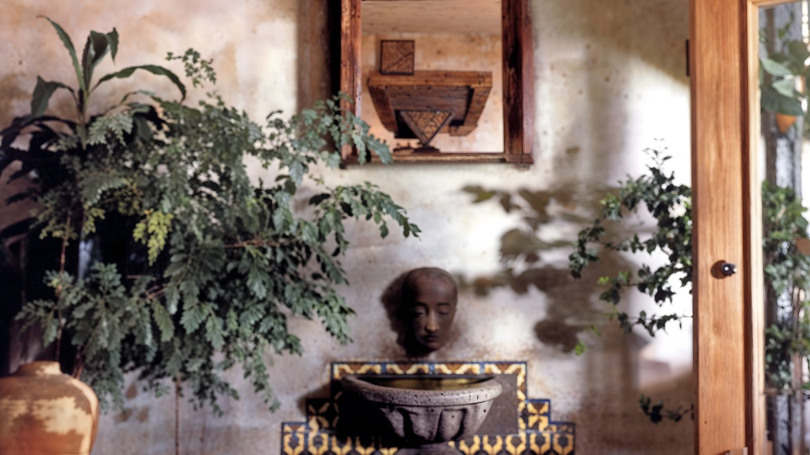 rustic entrance atrium with fountain