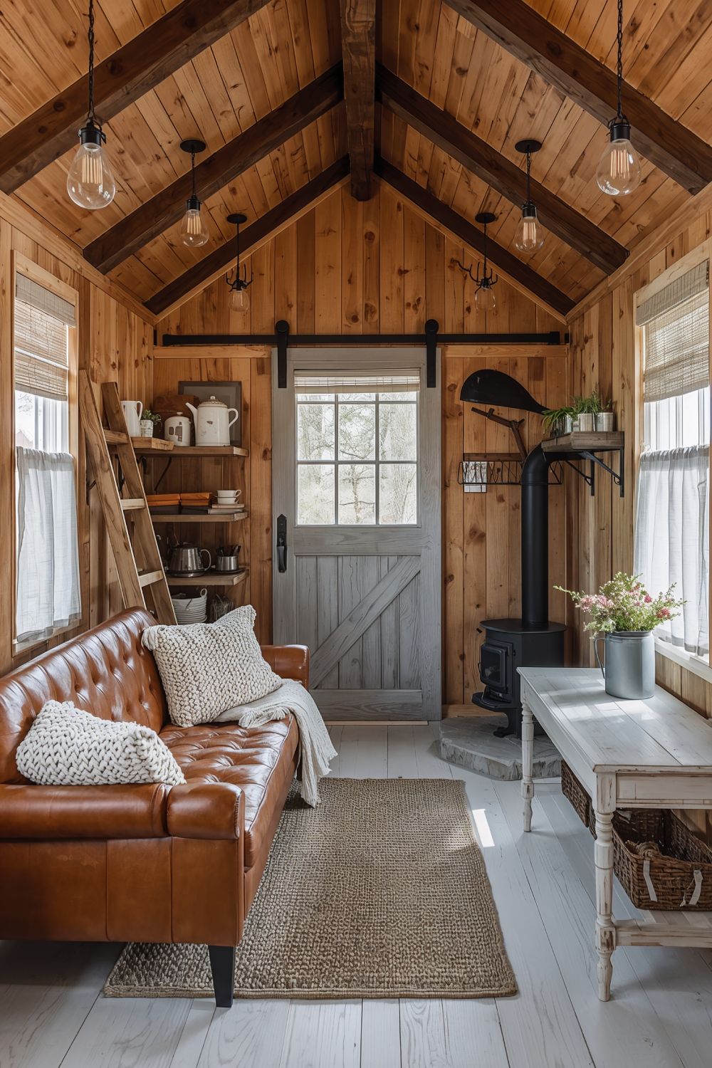Rustic Farmhouse Shed Interior With Natural Wood