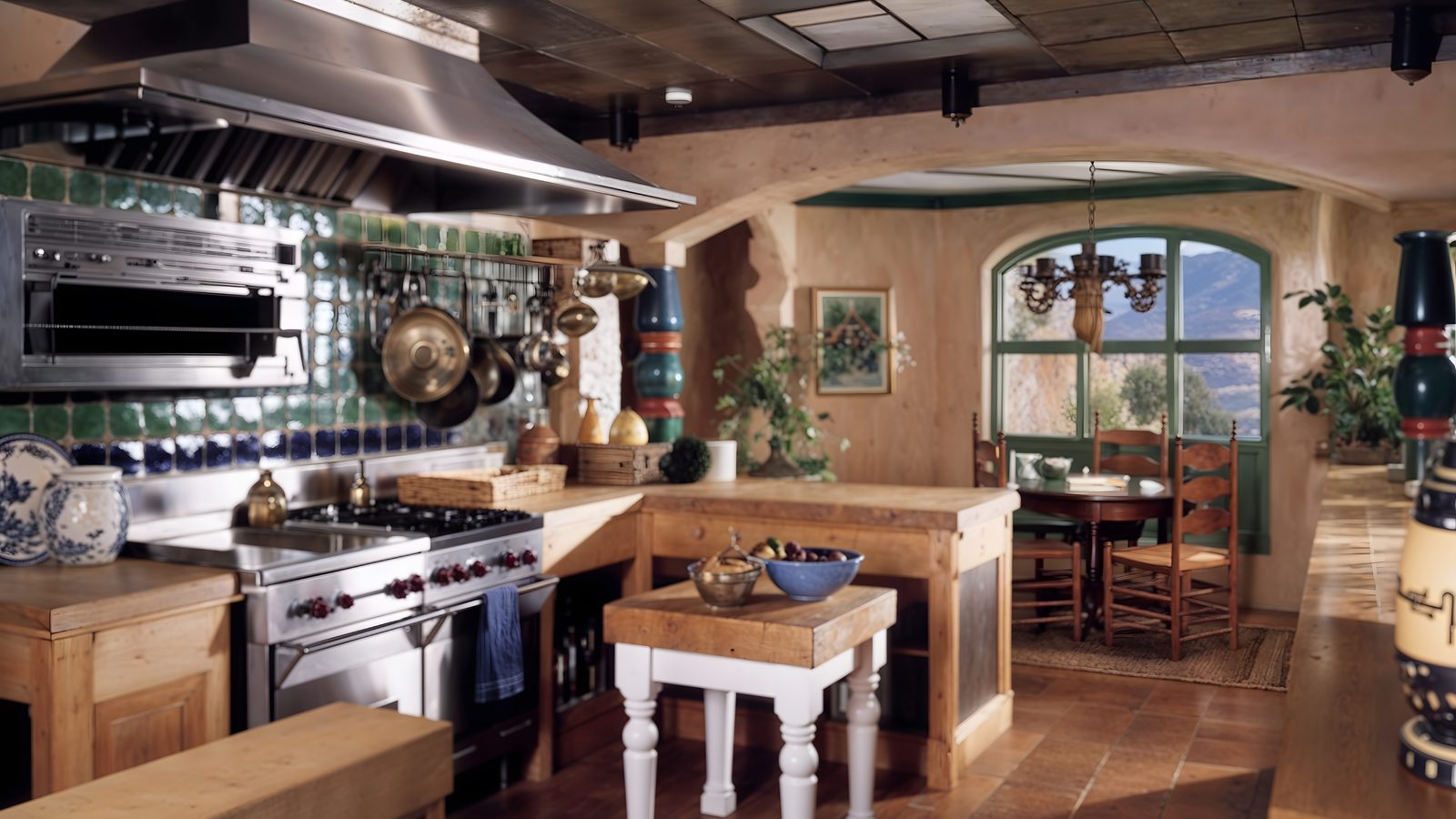 rustic kitchen with custom tile backsplash