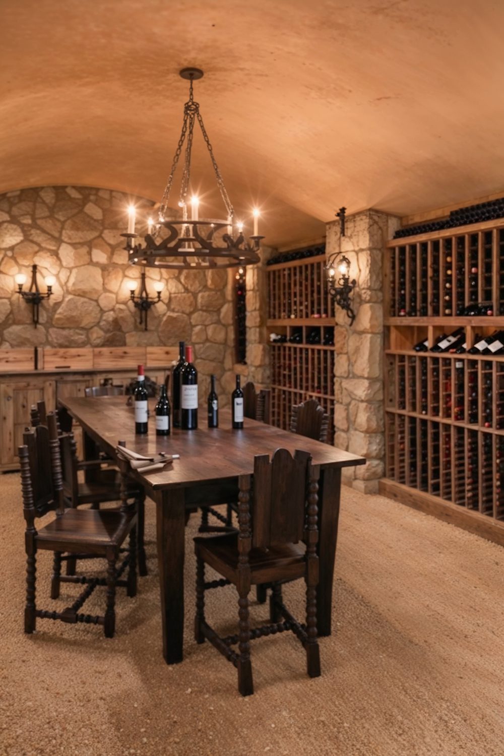 rustic wine cellar in montecito mansion
