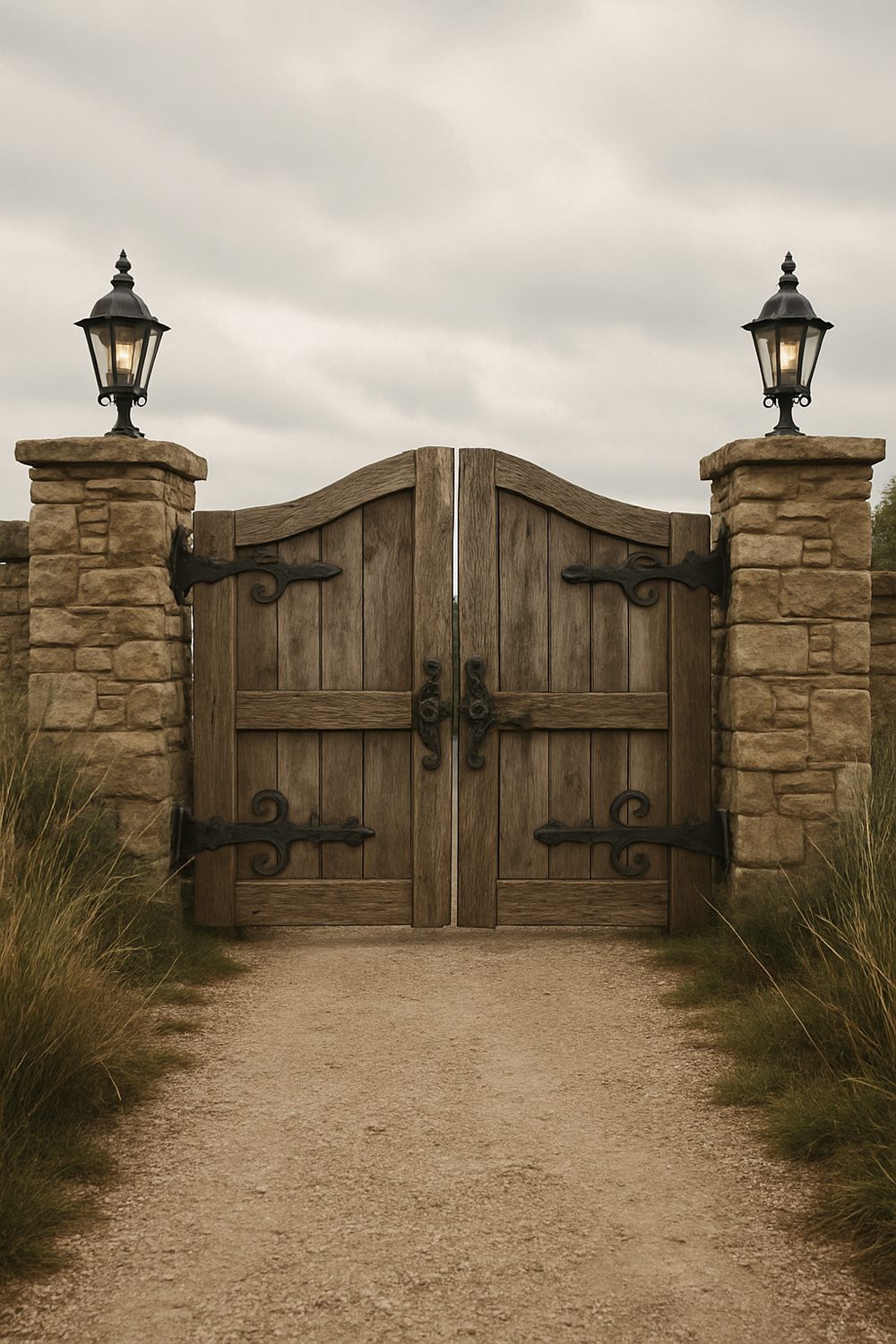 Rustic Wood And Iron Farmhouse Driveway Gate